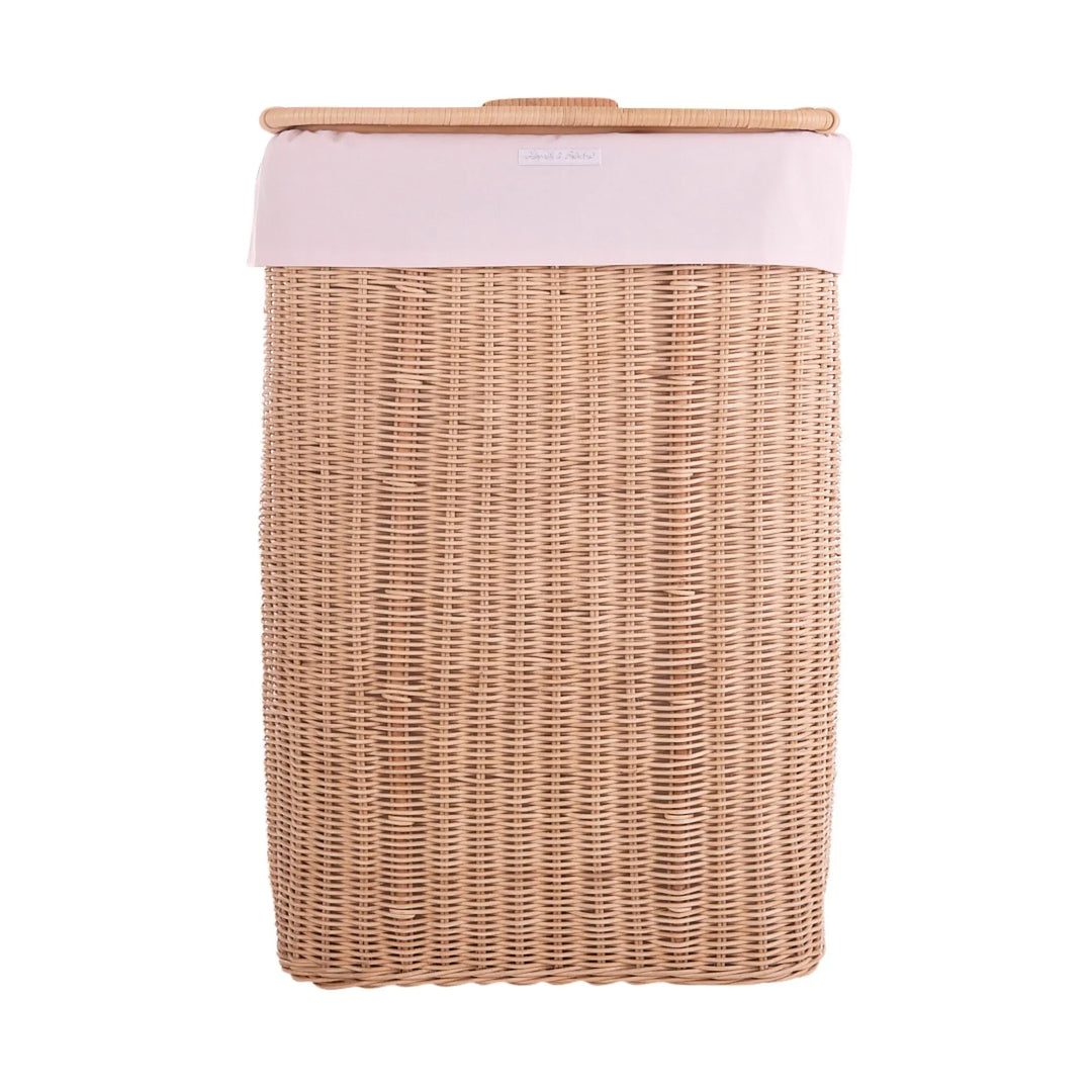 Blue Almonds Ltd Natural rectangular wicker basket + Cover cotton - Cotton Pink Theophile & Patachou