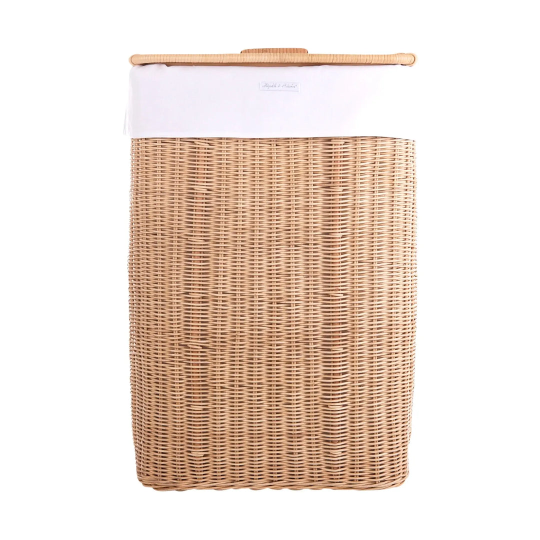 Blue Almonds Ltd Natural rectangular wicker basket + Cover cotton - Cotton White Theophile & Patachou