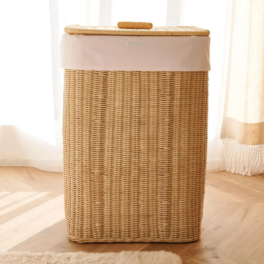 Blue Almonds Ltd Natural rectangular wicker basket + Cover cotton - Safari Theophile & Patachou