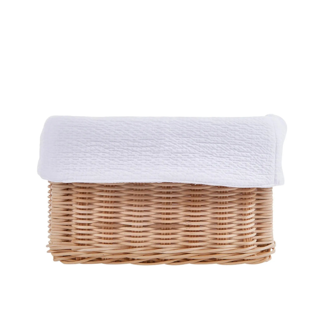 Blue Almonds Ltd Natural wicker basket + Padded Cover - Cotton White Theophile & Patachou