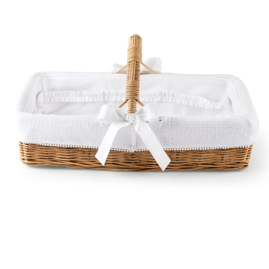 Blue Almonds Ltd Natural wicker care basket with handle + Padded cover - Cotton White Theophile & Patachou
