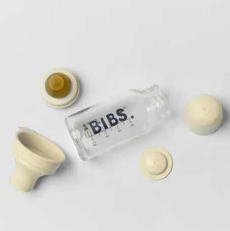 Blue Almonds Ltd Baby Glass Bottle Complete Set 110ml - Ivory BIBS Pacifiers