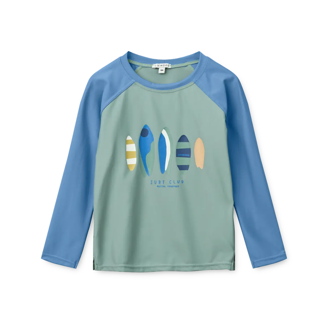 Blue Almonds Ltd Noah Placement Longsleeve Swim Tee - Boards / Light peppermint - UNISEX LIEWOOD