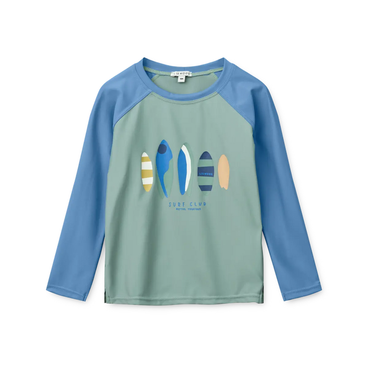 Blue Almonds Ltd Noah Placement Longsleeve Swim Tee - Boards / Light peppermint - UNISEX LIEWOOD
