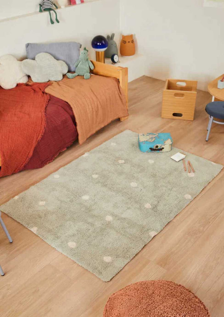 Blue Almonds Ltd Washable cotton rug "Mini Dot Blue Sage" Lorena Canals