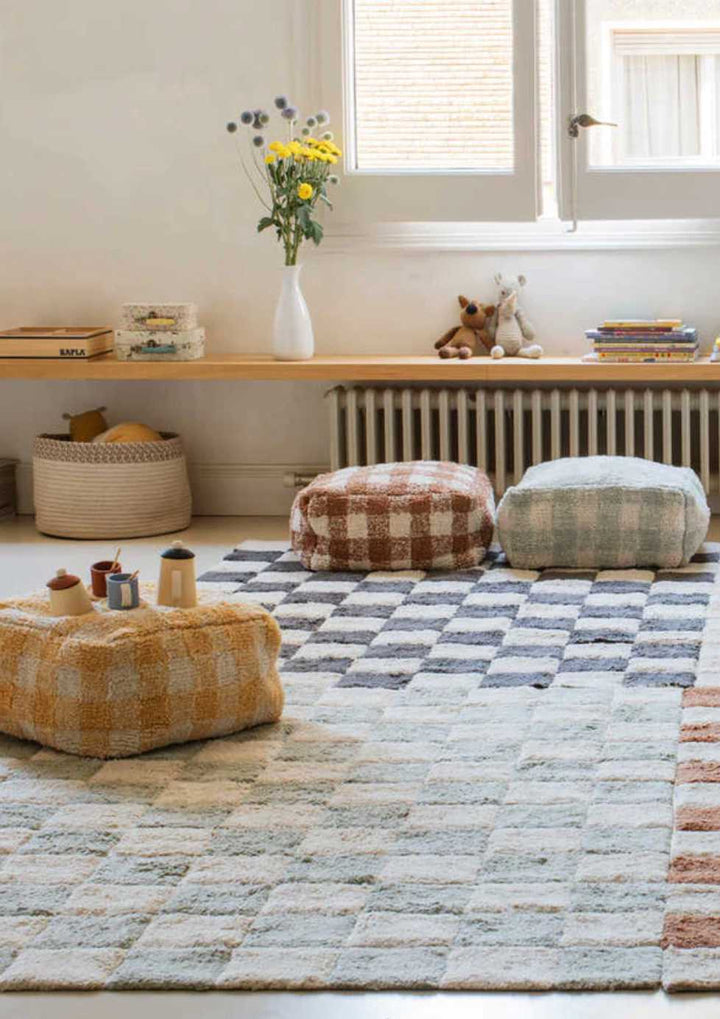 Blue Almonds Ltd Washable cotton rug "Tiles Blue Sage" Lorena Canals