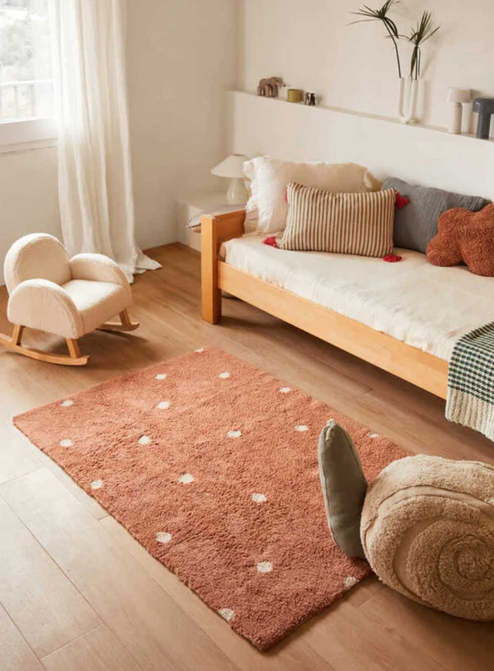 Blue Almonds Ltd Washable cotton rug "mini dot chestnut" Lorena Canals