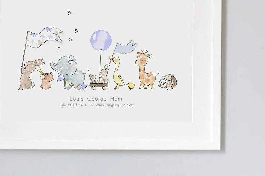 Picture "animals on parade" blue-Nursery art-Daisy & Bump-Blue Almonds-London-South Kensington