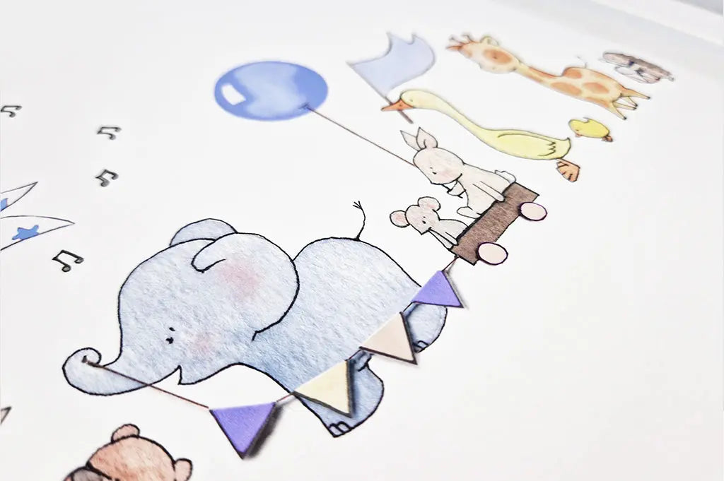 Picture "animals on parade" blue-Nursery art-Daisy & Bump-Blue Almonds-London-South Kensington