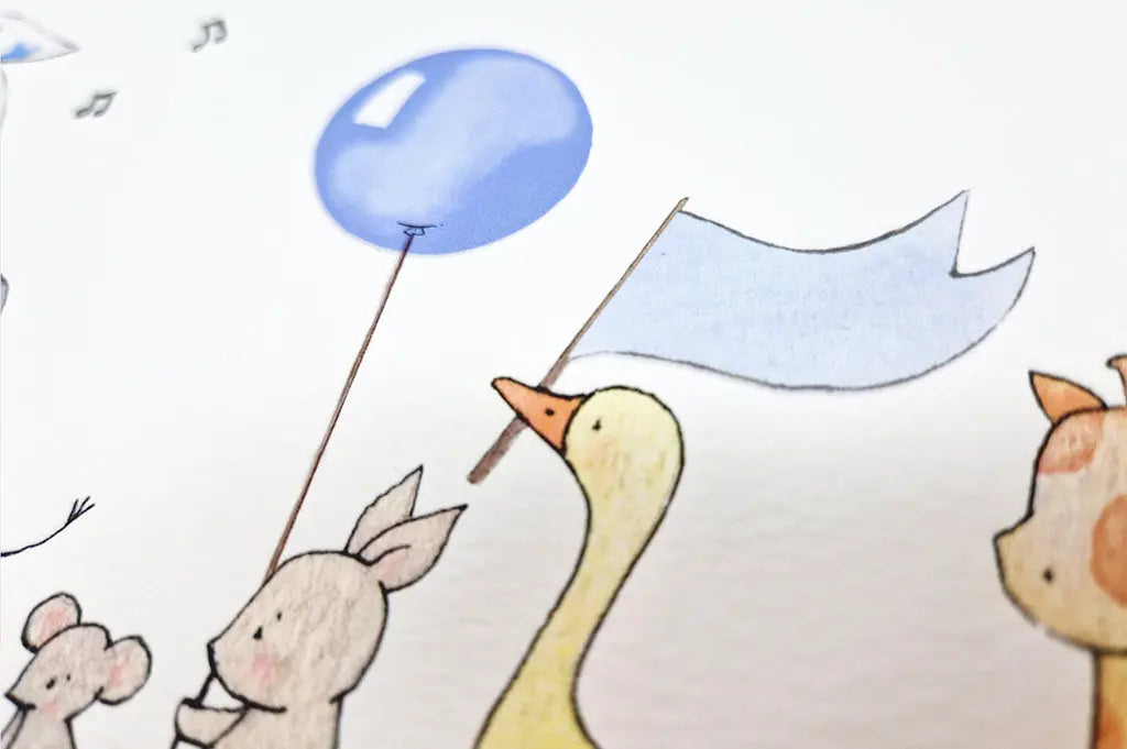 Picture "animals on parade" blue-Nursery art-Daisy & Bump-Blue Almonds-London-South Kensington