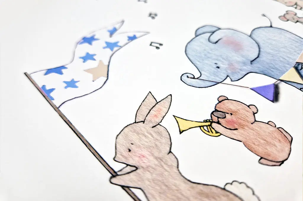 Picture "animals on parade" blue-Nursery art-Daisy & Bump-Blue Almonds-London-South Kensington