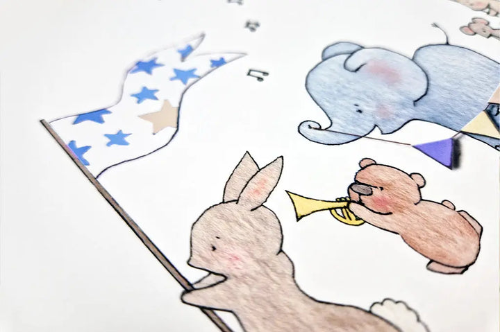 Picture "animals on parade" blue-Nursery art-Daisy & Bump-Blue Almonds-London-South Kensington