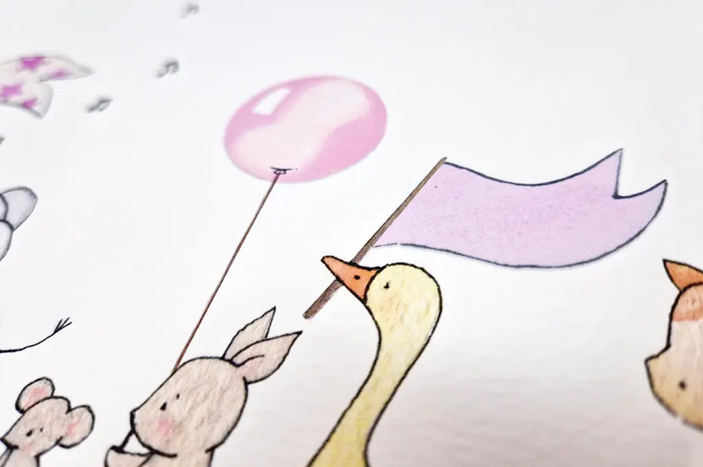Picture "animals on parade" pink-Nursery art-Daisy & Bump-Blue Almonds-London-South Kensington