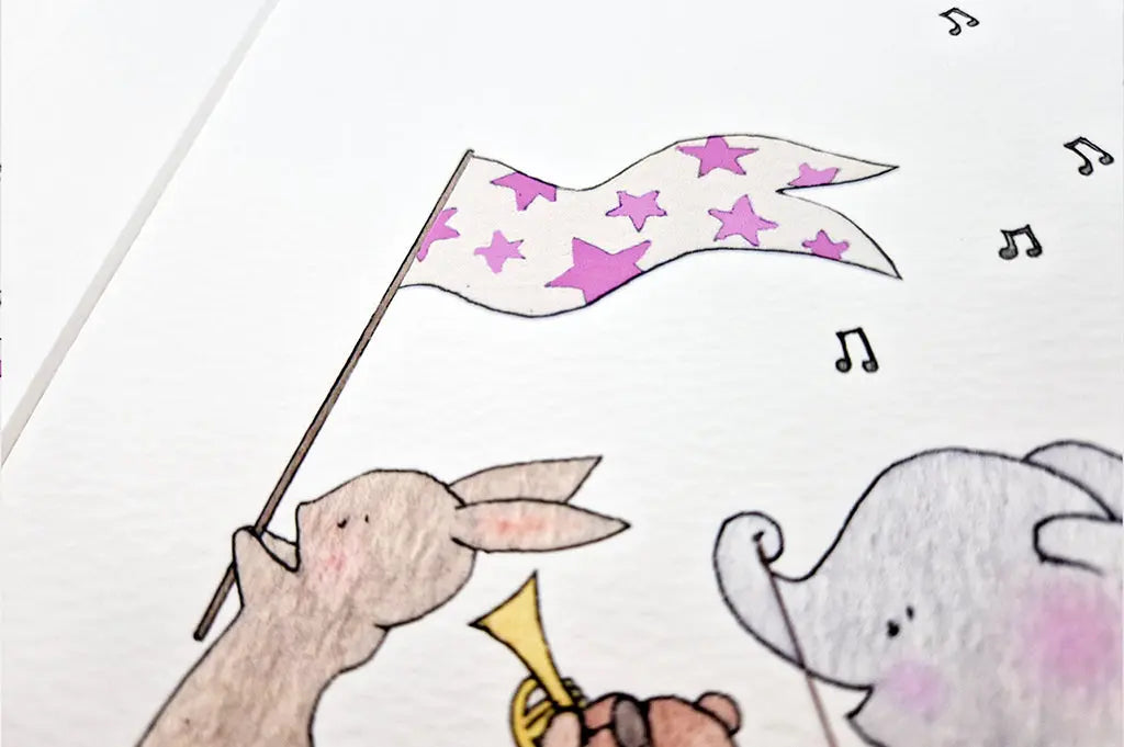 Picture "animals on parade" pink-Nursery art-Daisy & Bump-Blue Almonds-London-South Kensington