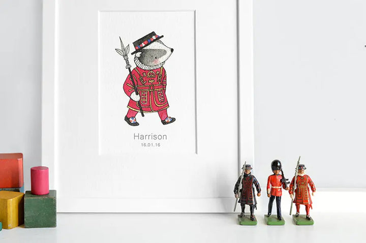 Picture "beefeater badger"-Nursery art-Daisy & Bump-Blue Almonds-London-South Kensington