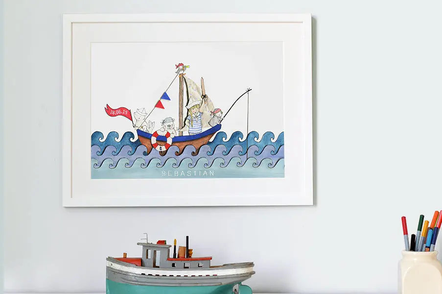 Picture "boat at sea"-Nursery art-Daisy & Bump-Blue Almonds-London-South Kensington
