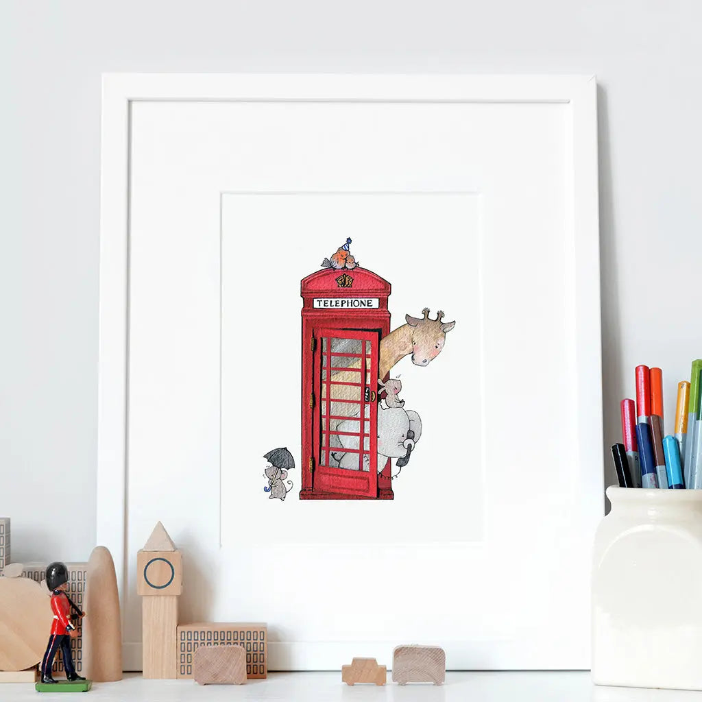 Picture "british telephone box"-Nursery art-Daisy & Bump-Blue Almonds-London-South Kensington