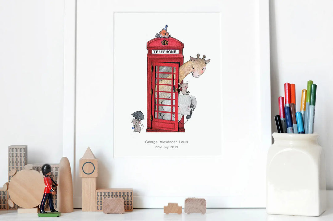 Picture "british telephone box"-Nursery art-Daisy & Bump-Blue Almonds-London-South Kensington