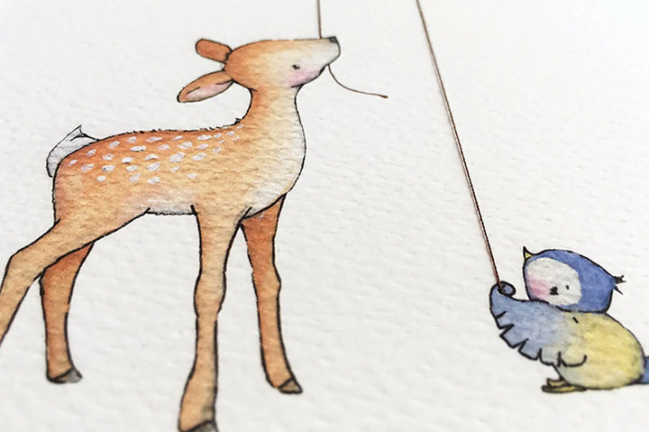 Picture "deer and bluebird"-Nursery art-Daisy & Bump-Blue Almonds-London-South Kensington