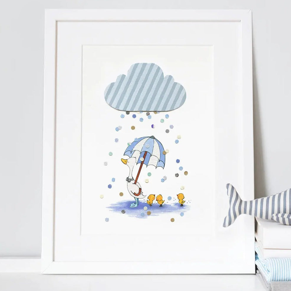 Picture "duck in the rain"-Nursery art-Daisy & Bump-Blue Almonds-London-South Kensington