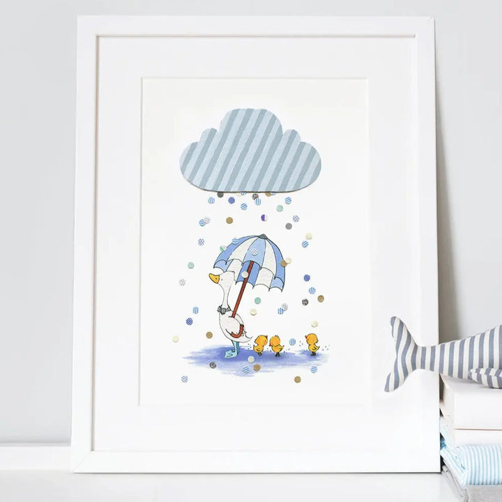 Picture "duck in the rain"-Nursery art-Daisy & Bump-Blue Almonds-London-South Kensington