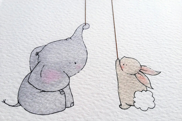Picture "elephant & bunny best friends" hearts-Nursery art-Daisy & Bump-Blue Almonds-London-South Kensington