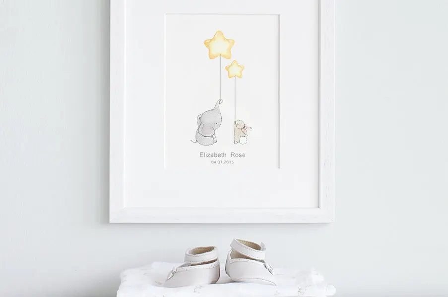 Picture "elephant & bunny best friends" stars-Nursery art-Daisy & Bump-Blue Almonds-London-South Kensington