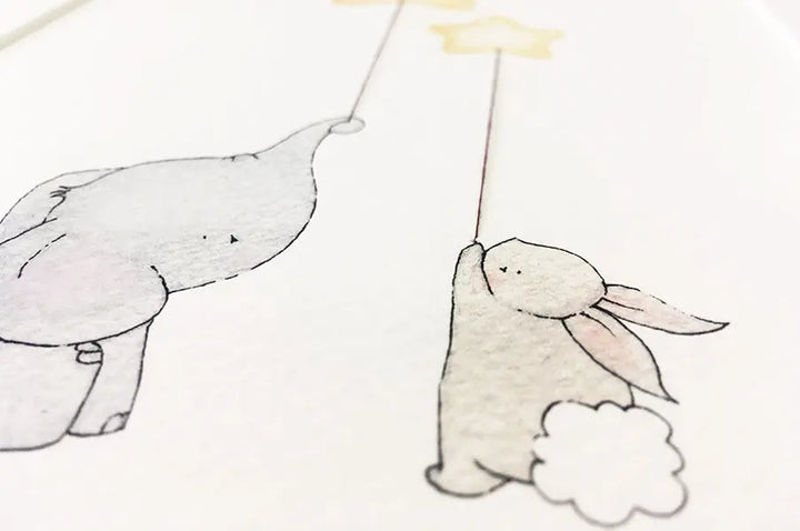 Picture "elephant & bunny best friends" stars-Nursery art-Daisy & Bump-Blue Almonds-London-South Kensington