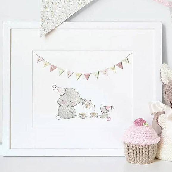 Picture "elephant and mouse tea"-Nursery art-Daisy & Bump-Blue Almonds-London-South Kensington