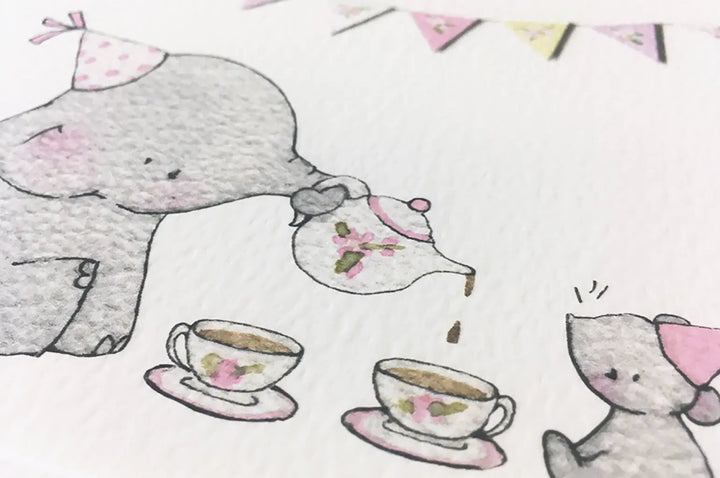 Picture "elephant and mouse tea"-Nursery art-Daisy & Bump-Blue Almonds-London-South Kensington