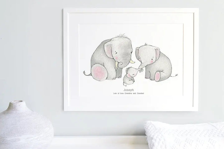 Picture "elephant family"-Nursery art-Daisy & Bump-Blue Almonds-London-South Kensington