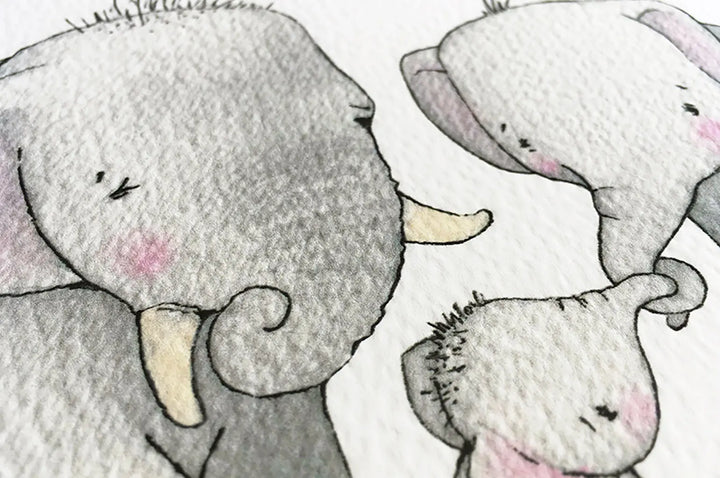 Picture "elephant family"-Nursery art-Daisy & Bump-Blue Almonds-London-South Kensington