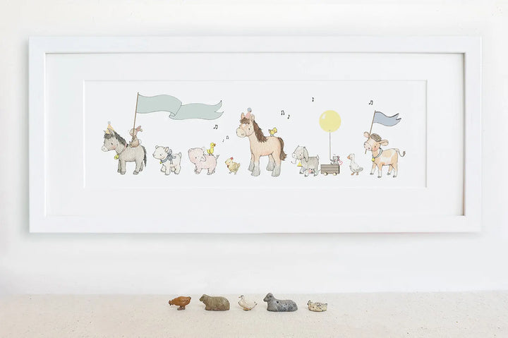 Picture "farm animal parade"-Nursery art-Daisy & Bump-Blue Almonds-London-South Kensington