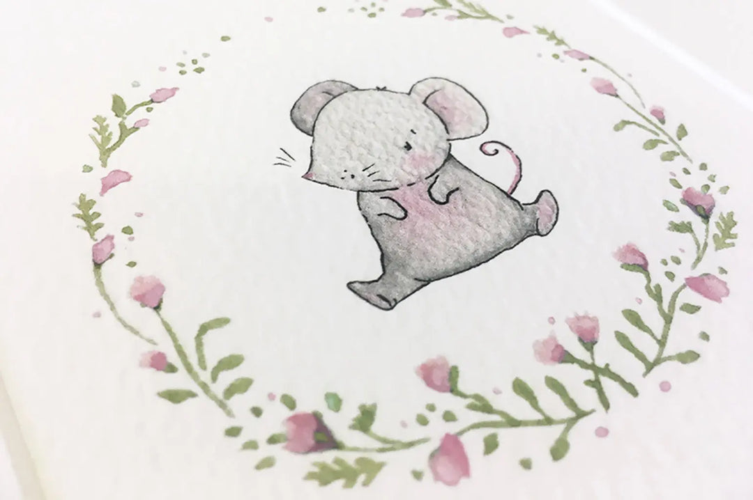Picture "floral mouse"-Nursery art-Daisy & Bump-Blue Almonds-London-South Kensington