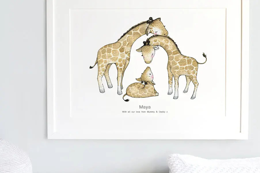 Picture "giraffe family"-Nursery art-Daisy & Bump-Blue Almonds-London-South Kensington