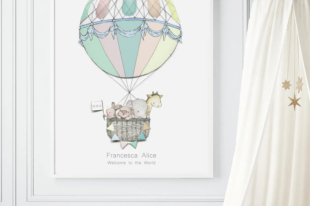 Picture "hot air balloon journey" XL-Nursery art-Daisy & Bump-Blue Almonds-London-South Kensington