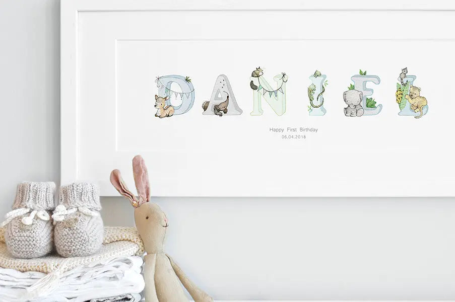 Picture "jungle name" blue-Nursery art-Daisy & Bump-Blue Almonds-London-South Kensington