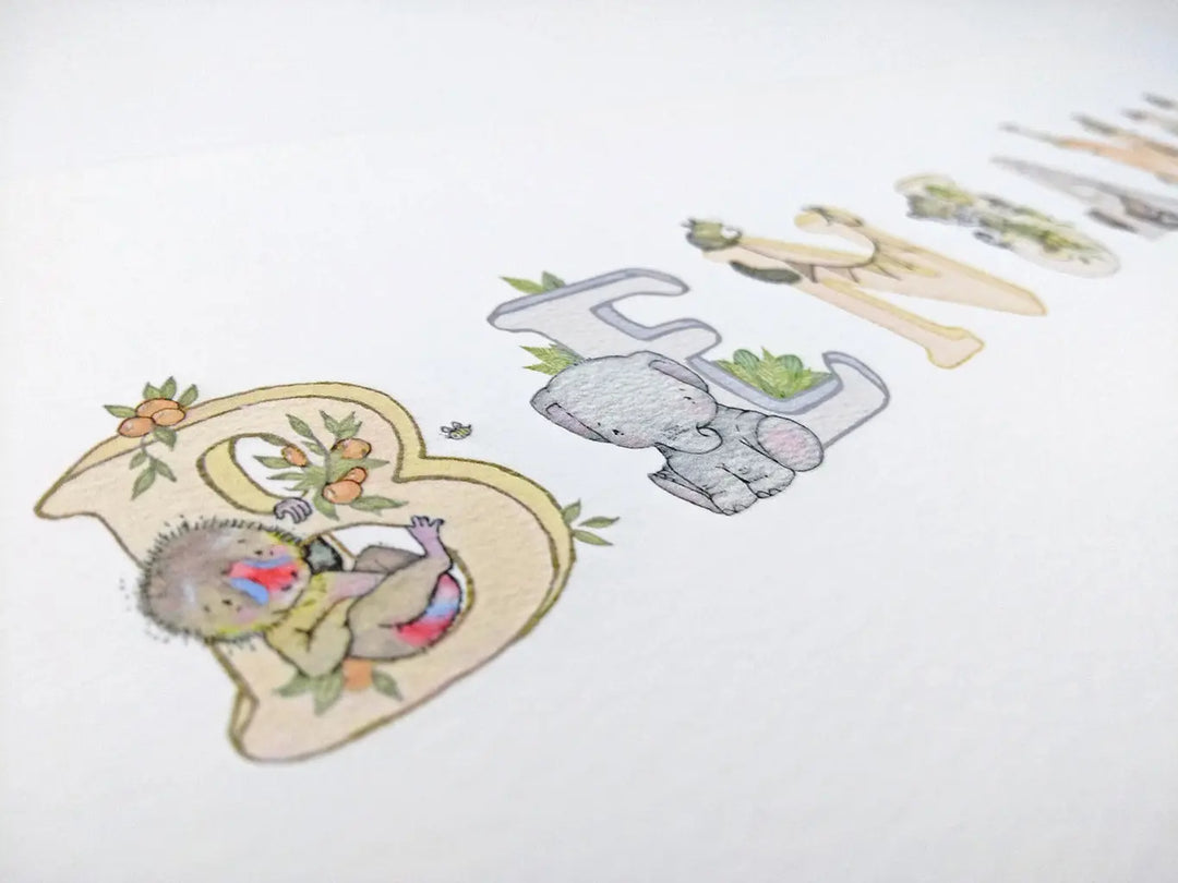 Picture "jungle name" neutral-Nursery art-Daisy & Bump-Blue Almonds-London-South Kensington
