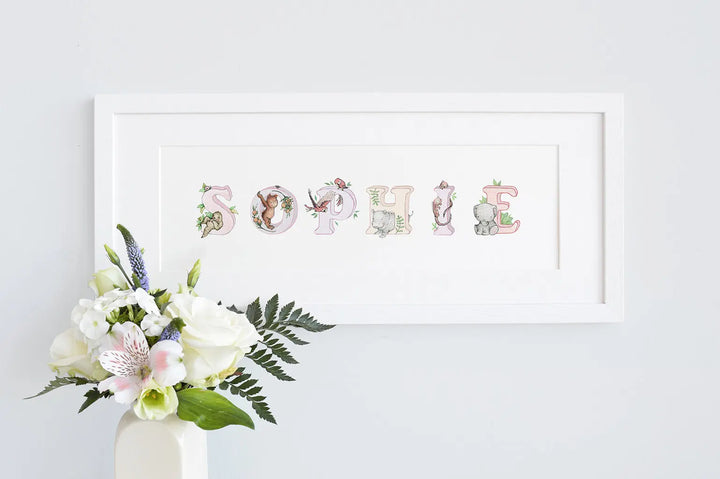 Picture "jungle name" pink-Nursery art-Daisy & Bump-Blue Almonds-London-South Kensington