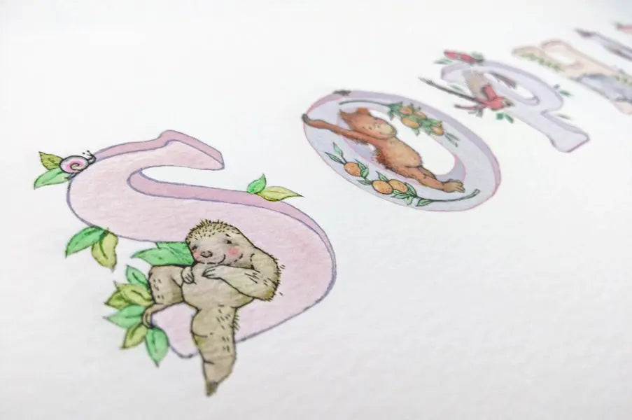 Picture "jungle name" pink-Nursery art-Daisy & Bump-Blue Almonds-London-South Kensington
