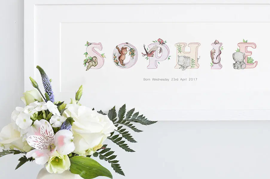 Picture "jungle name" pink-Nursery art-Daisy & Bump-Blue Almonds-London-South Kensington