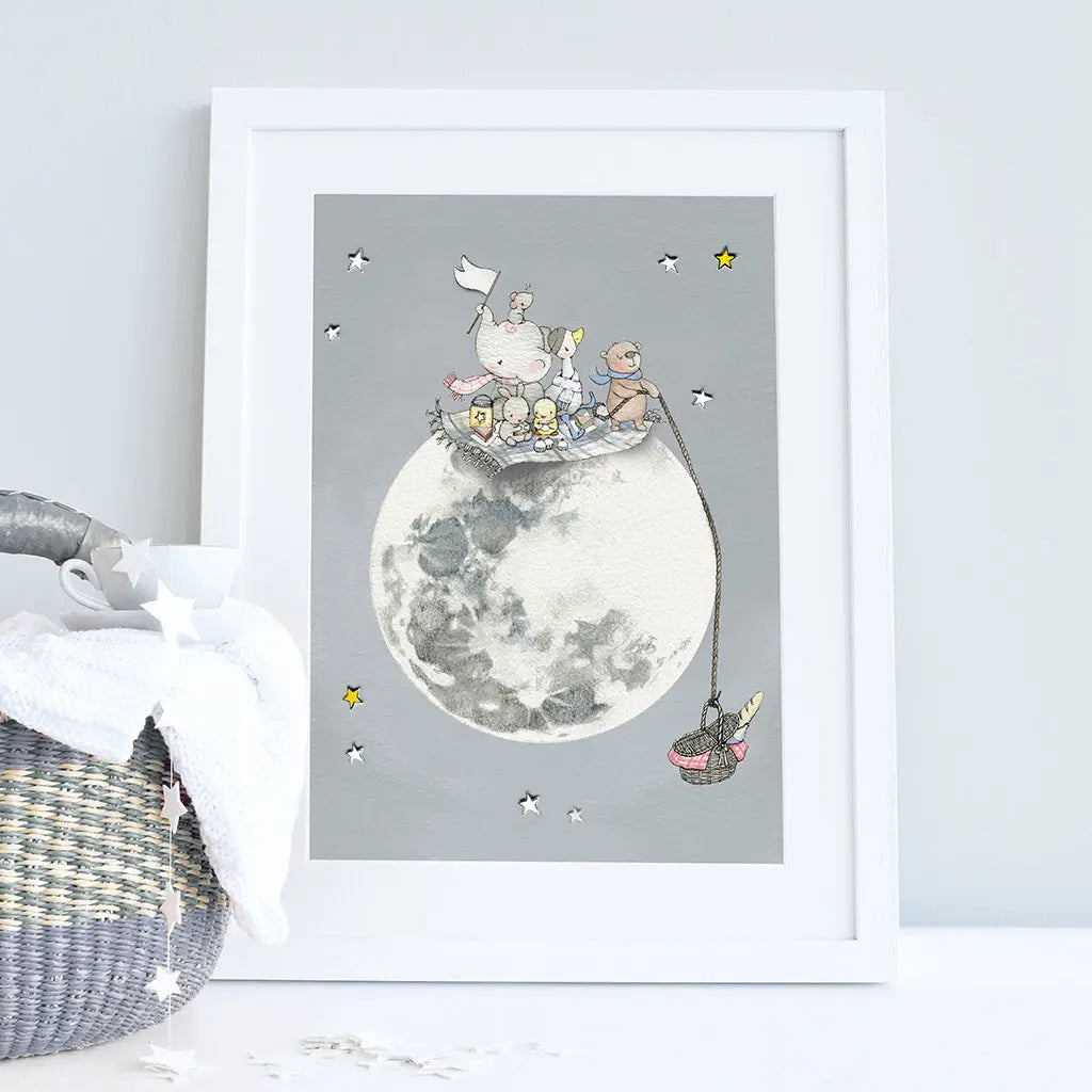 Picture "picnic on the moon"-Nursery art-Daisy & Bump-Blue Almonds-London-South Kensington