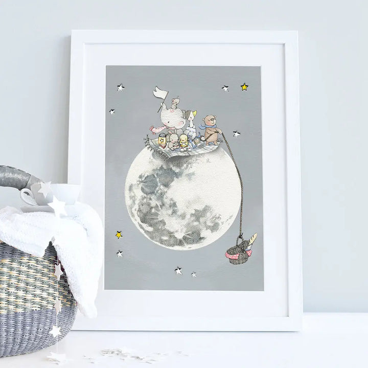 Picture "picnic on the moon"-Nursery art-Daisy & Bump-Blue Almonds-London-South Kensington