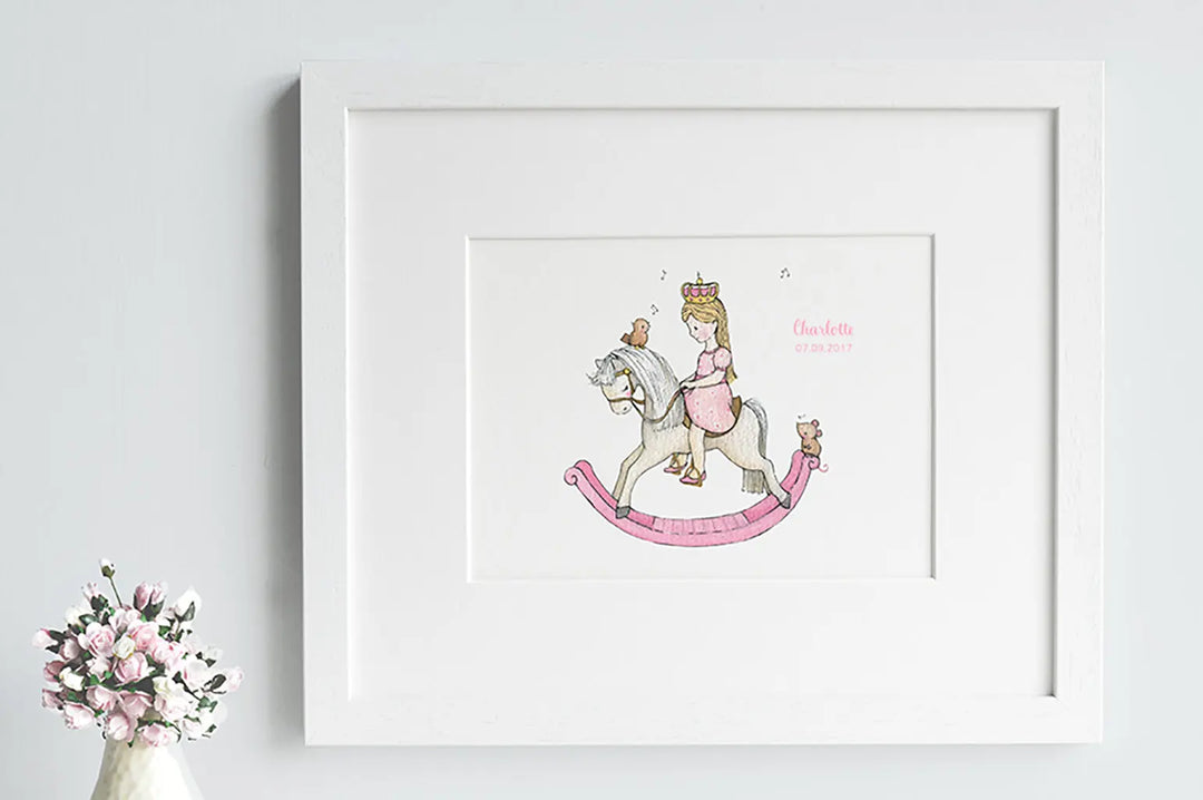 Picture "rocking horse princess"-Nursery art-Daisy & Bump-Blue Almonds-London-South Kensington