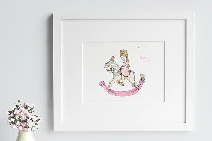 Picture "rocking horse princess"-Nursery art-Daisy & Bump-Blue Almonds-London-South Kensington