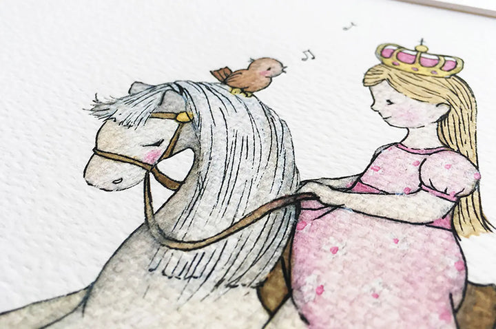 Picture "rocking horse princess"-Nursery art-Daisy & Bump-Blue Almonds-London-South Kensington