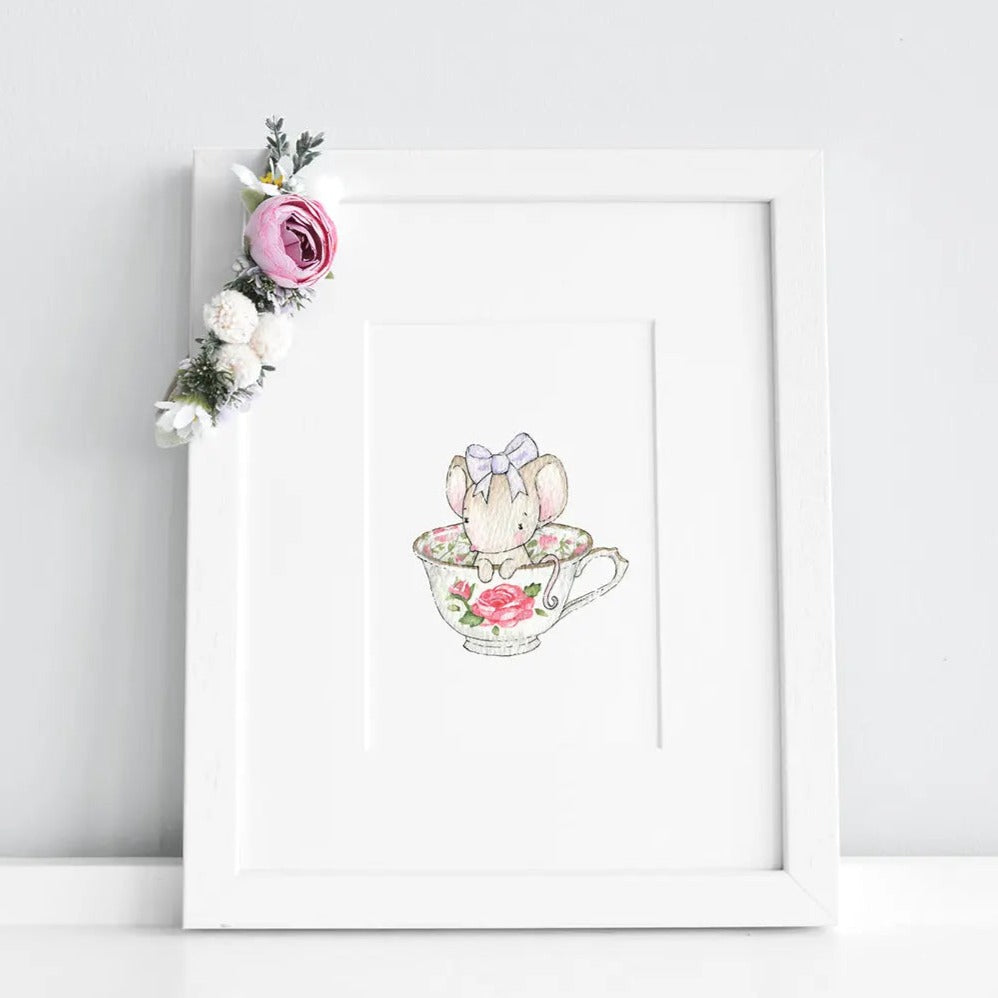 Picture "tea cup mouse"-Nursery art-Daisy & Bump-Blue Almonds-London-South Kensington