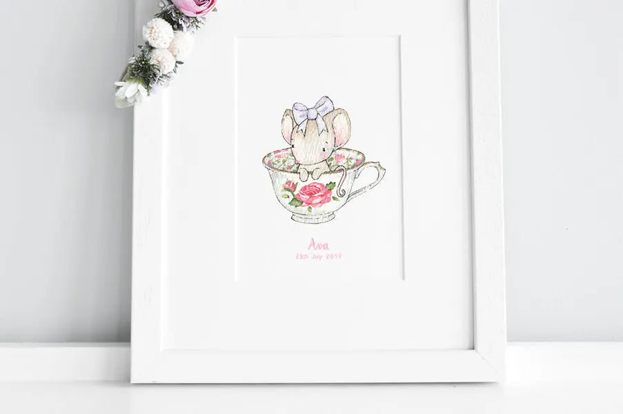 Picture "tea cup mouse"-Nursery art-Daisy & Bump-Blue Almonds-London-South Kensington