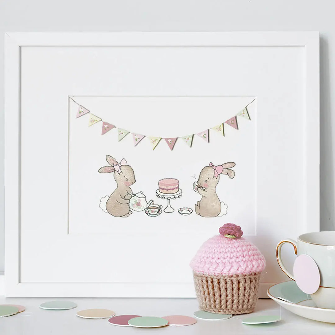 Picture "tea for two bunnies"-Nursery art-Daisy & Bump-Blue Almonds-London-South Kensington