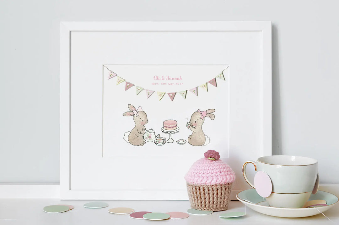 Picture "tea for two bunnies"-Nursery art-Daisy & Bump-Blue Almonds-London-South Kensington